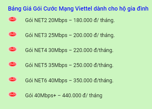 Gói cước internet Viettel Dĩ An dành cho cá nhân , hộ gia đình